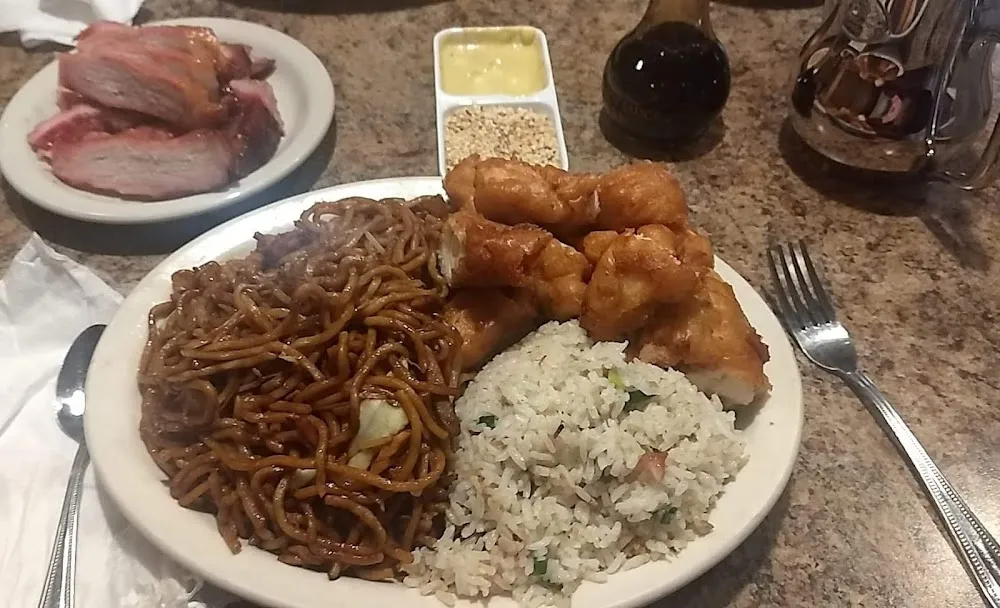 Pan Fried Noodles Orange Chicken BBQ Pork